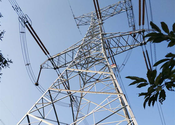 Double Circuit Q355B 220KV อาคารโครงเหล็กชุบสังกะสี